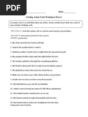It is merely expressing an action or something that a person, animal, . Action Verbs Circling P 1 Intermediate Pdf