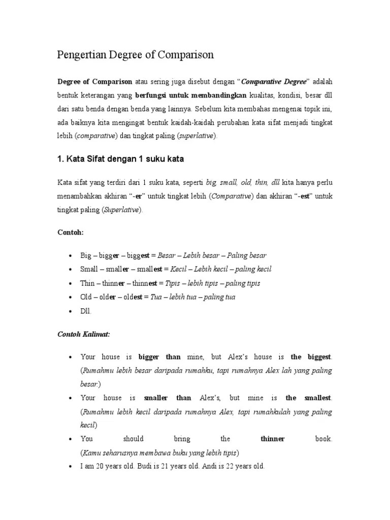 Arti lainnya dari degree adalah tingkat. Soal Pilihan Ganda Comparative Dan Superlative