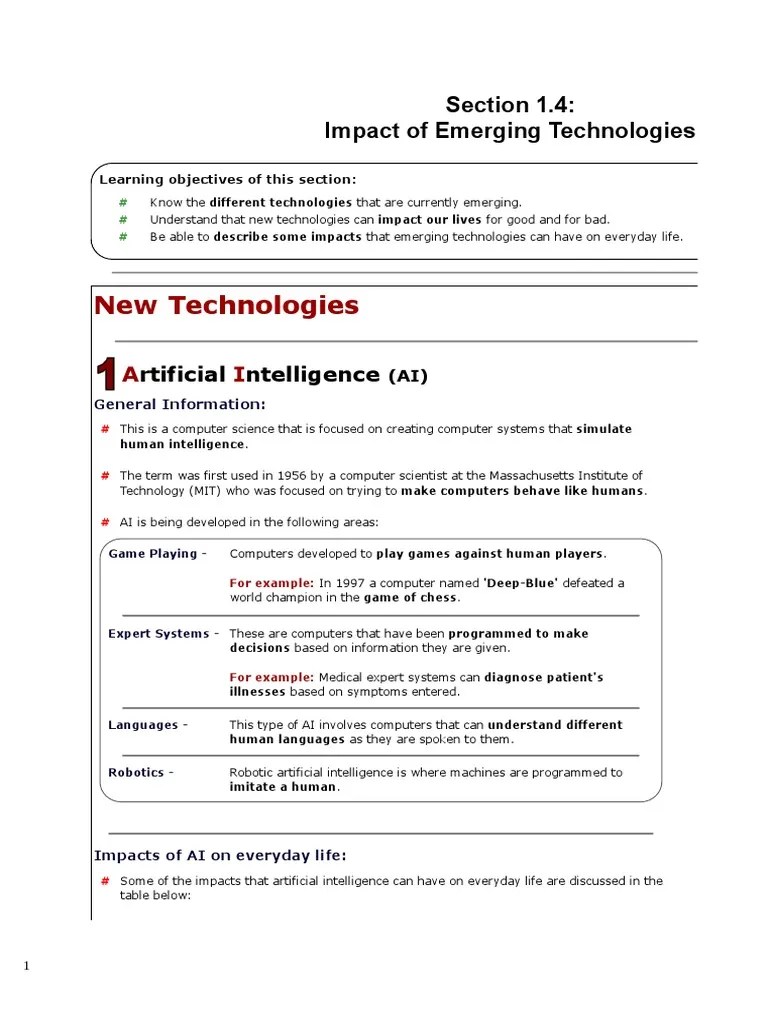 IGCSE ICT - Emerging Technologies (For The New Syllabus) | PDF ...