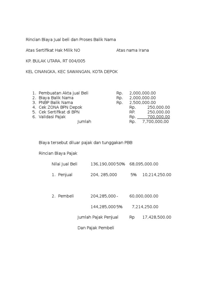 Berapa Biaya Balik Nama Sertifikat Rumah Di Notaris Inafina Property 