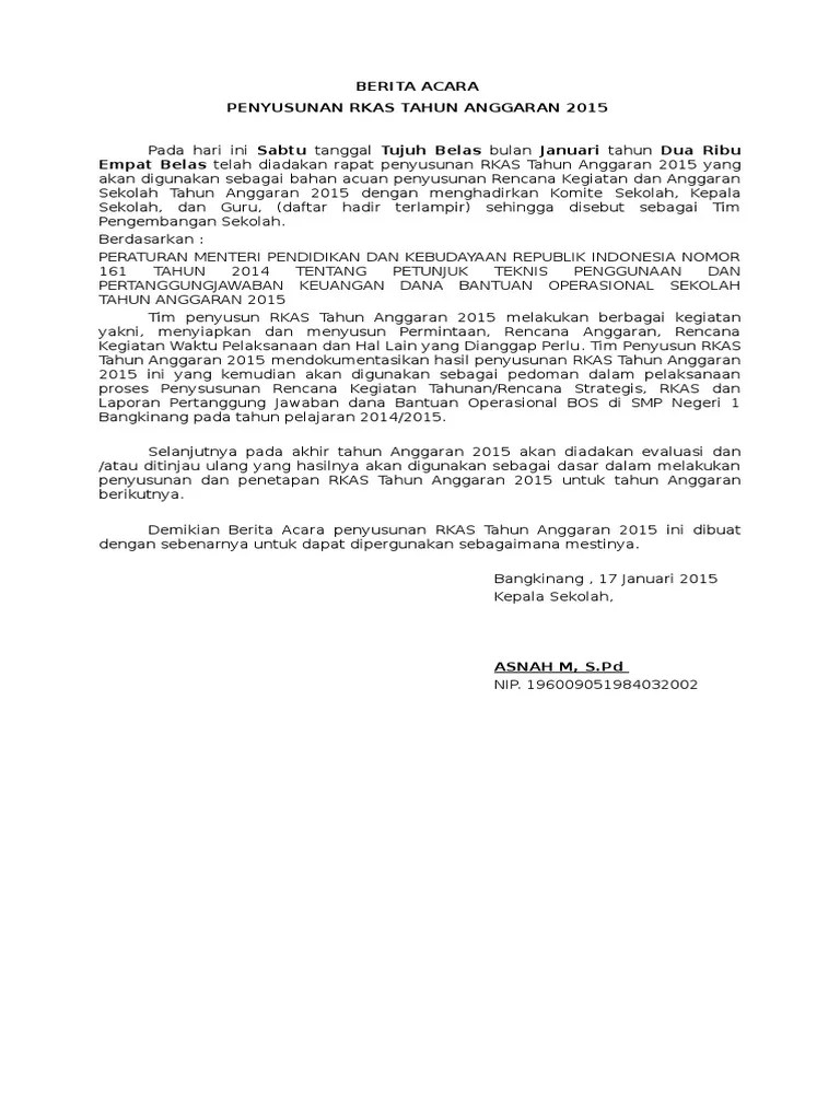 Berita Acara Penyusunan Rkas | PDF