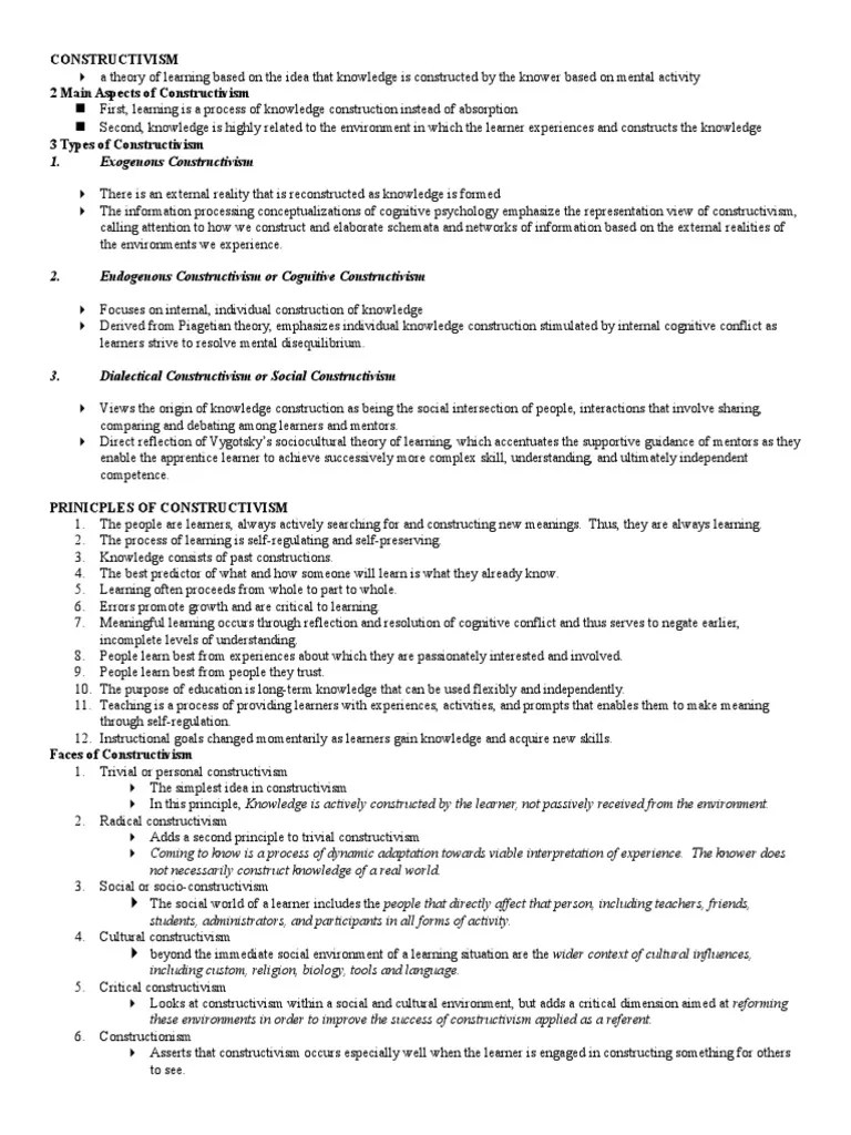 Exogenous Constructivism: Constructivism 2 Main Aspects Of ...