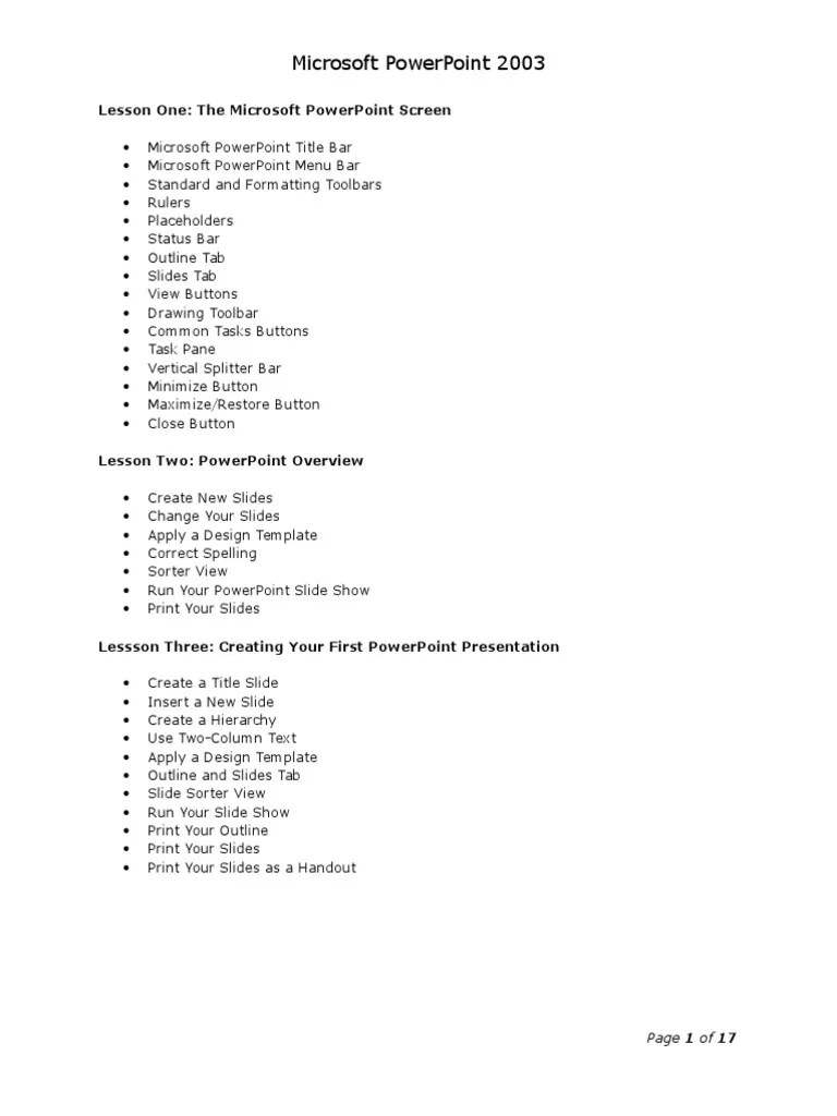 Lesson One: The Microsoft Powerpoint Screen | PDF | Page Layout | Icon (Computing)