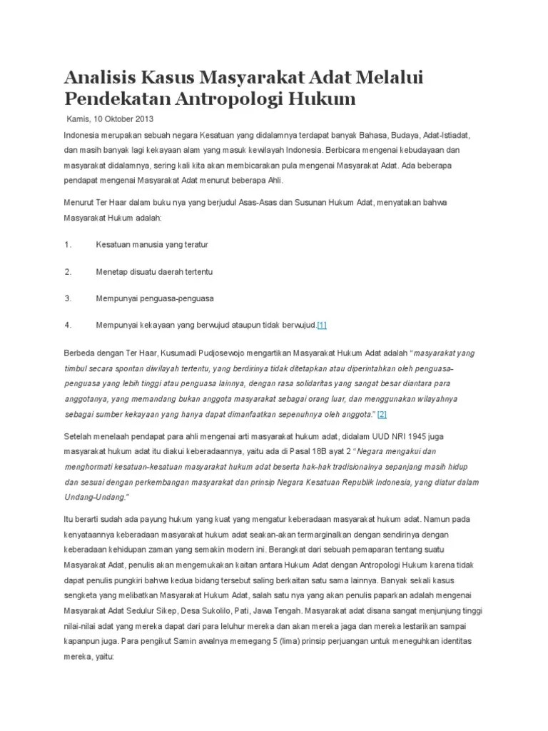 Napun patut diketahui lebih dulu informasi terkait hukum adat. Analisis Kasus Masyarakat Adat Melalui Pendekatan Antropologi Hukum Pdf
