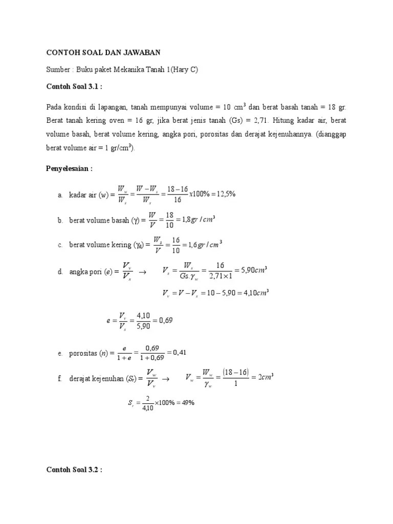 Contoh Soal Penyelesaian Mekanika Tanah Doc Cute766