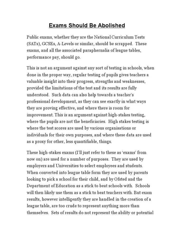 Exams Should Be Abolished | PDF | Test (Assessment) | Curriculum
