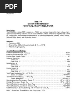 Nte379 E13007 Equivalent Bipolar Junction Transistor