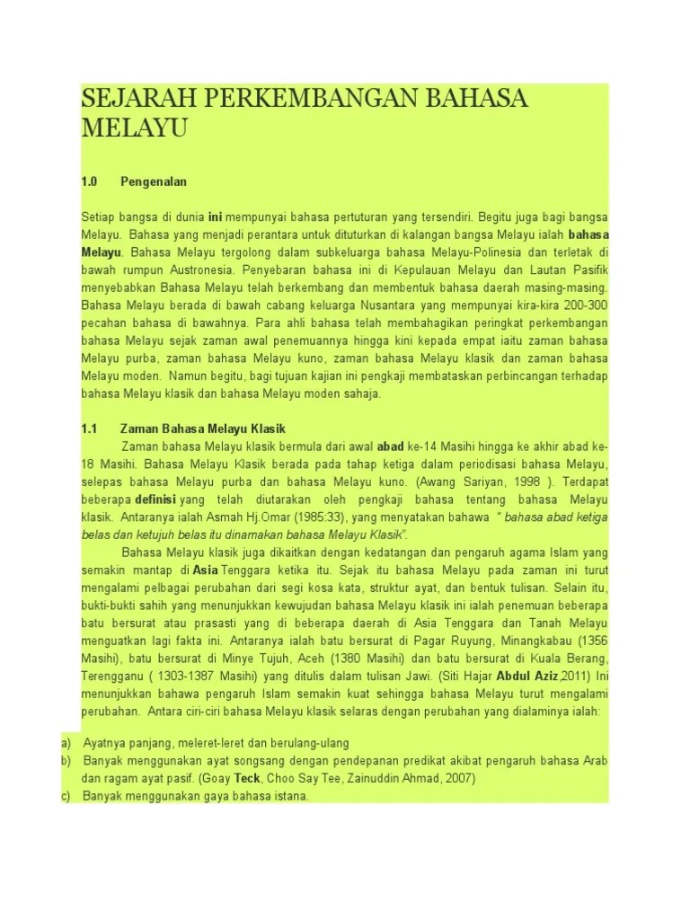 Sejarah Perkembangan Bahasa Melayu | PDF