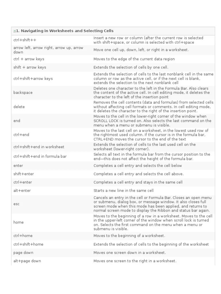 Navigating In Worksheets And Selecting Cells | PDF | Microsoft Excel ...