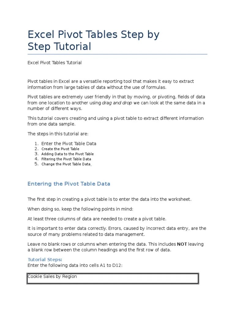 Excel Pivot Tables Step By Step | PDF | Information Science ...