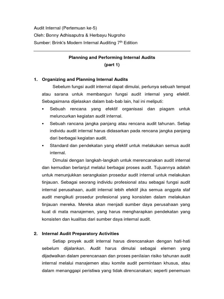 Mitra mekar nama pimpinan : Planning And Performing Internal Audits 1