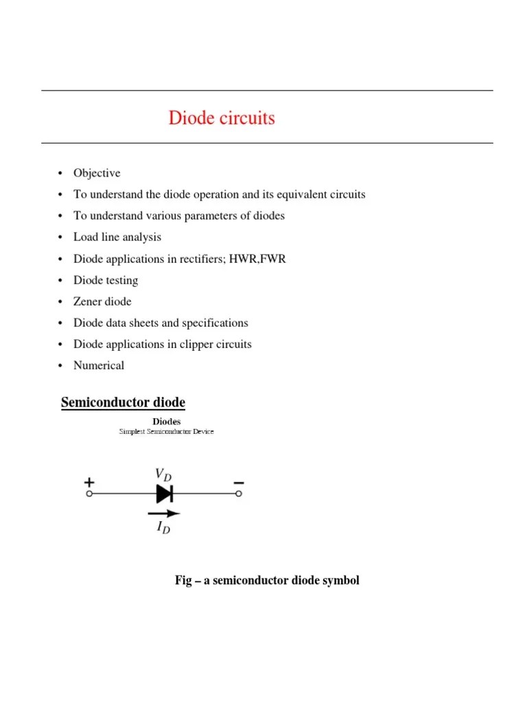 Diode Circuits P N Junction Diode