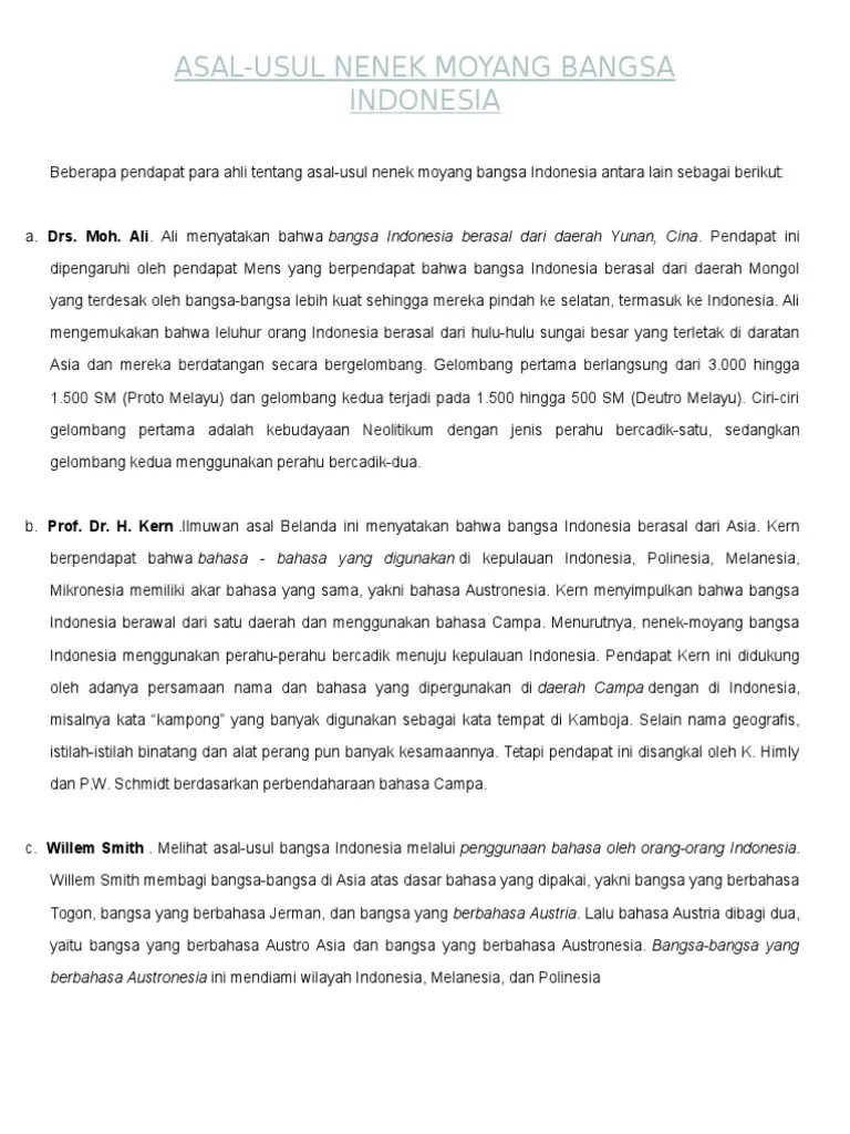 Asal-Usul Nenek Moyang Bangsa Indonesia | PDF