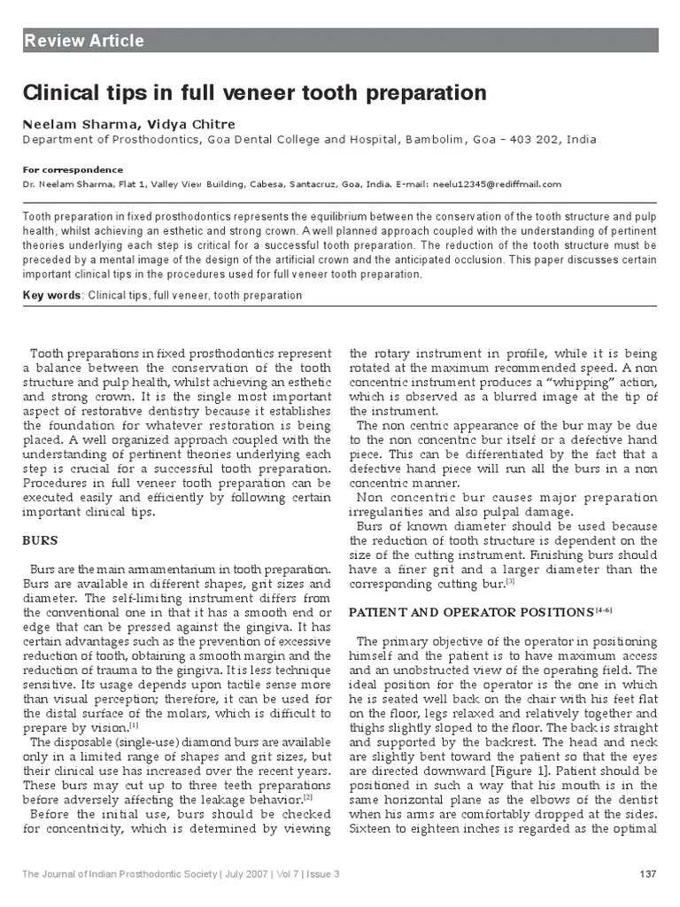 Clinical Tips In Full Veneer Tooth Preparation: Review Article | PDF ...