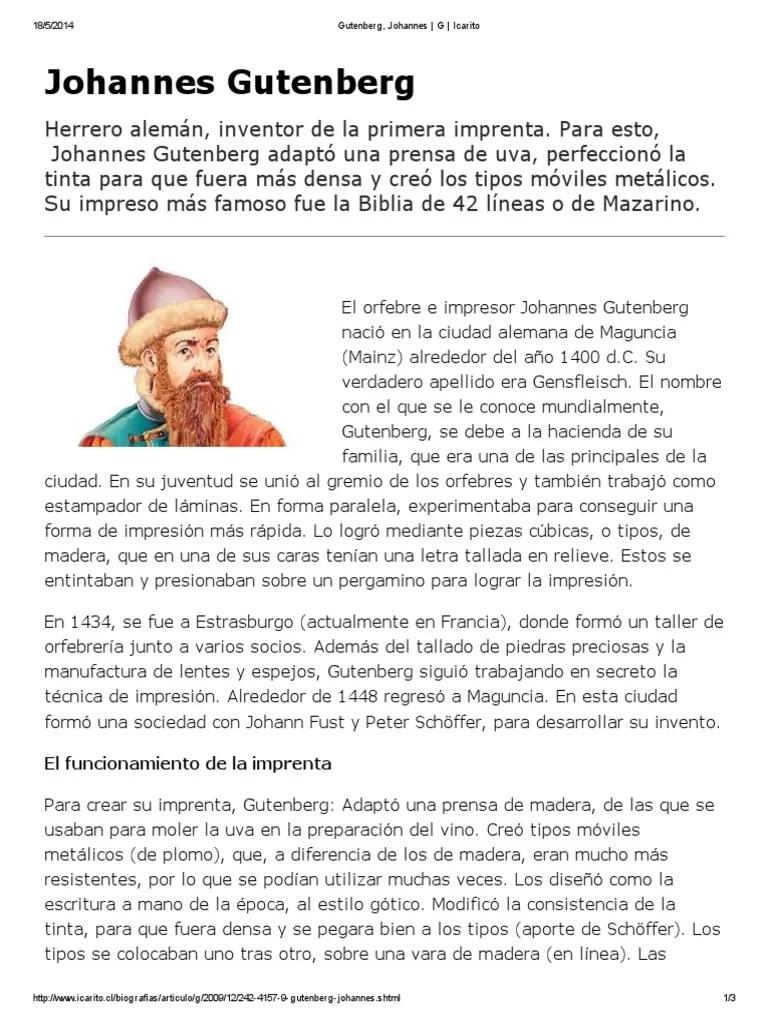La Imprenta De Gutenberg, Johannes | PDF | Johannes Gutenberg | Imprenta