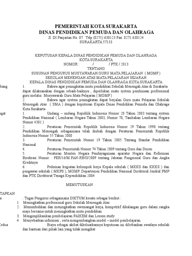 Menyiapkandan membuat agenda kerja mgmp. Contoh Sk Mgmp Pdf