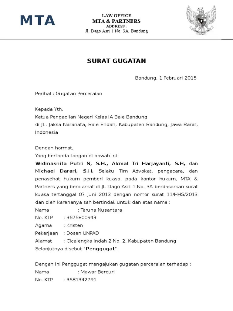 30.06.2013 · contoh surat permohonan cerai talak oleh suami merupakan surat yang diajukan oleh suami kepada pengadilan agama setempat. Surat Gugatan Cerai