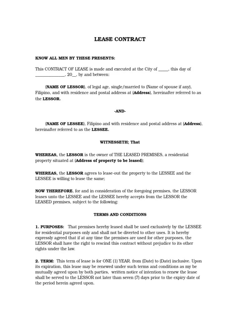 lease contract lease leasehold estate