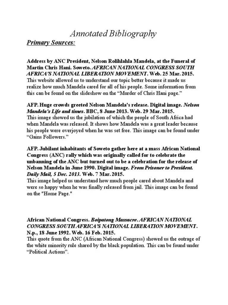 Annotated Bibliography | PDF | Nelson Mandela | African National Congress