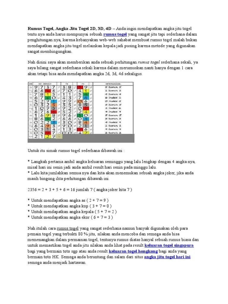 Kedua yakni rumus tabel angka. Rumus Togel Angka Jitu Togel 2d 3d 4d Anda Ingin Mendapatkan Angka Jitu Togel Pdf