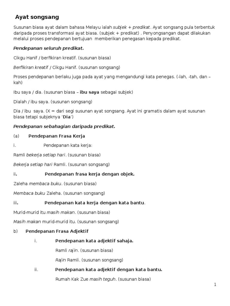 Tukarkan ayat bersusunan biasa di . Ayat Songsang Pdf