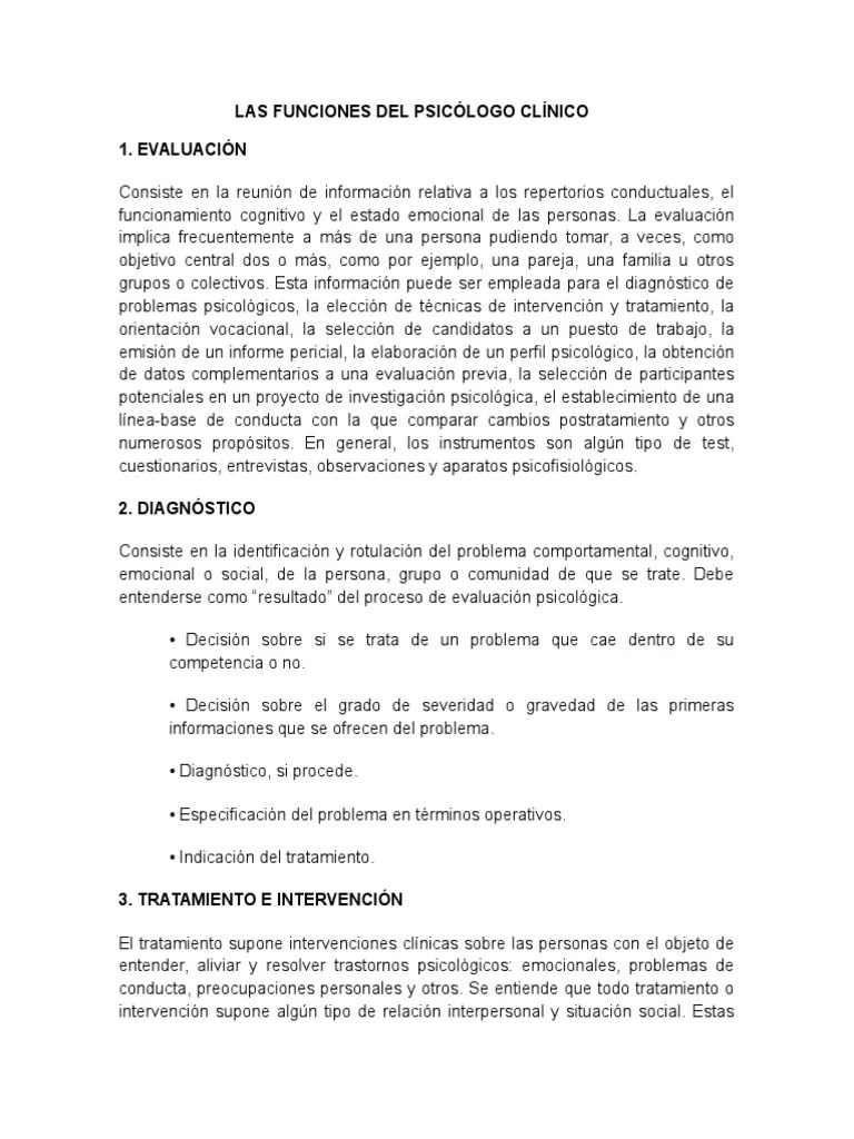 Las Funciones Del Psicólogo Clínico | PDF | Psicoterapia | Sicología