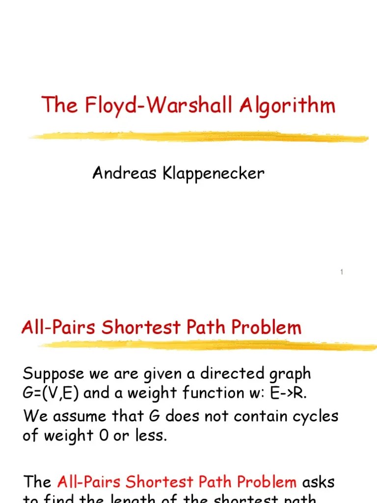 The Floyd-Warshall Algorithm: Andreas Klappenecker | Download Free PDF ...