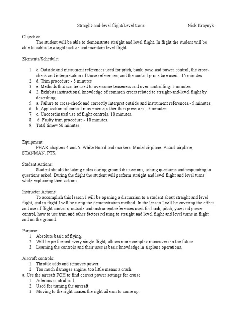 Level Flight Lesson Plan | PDF | Aircraft Flight Control System ...