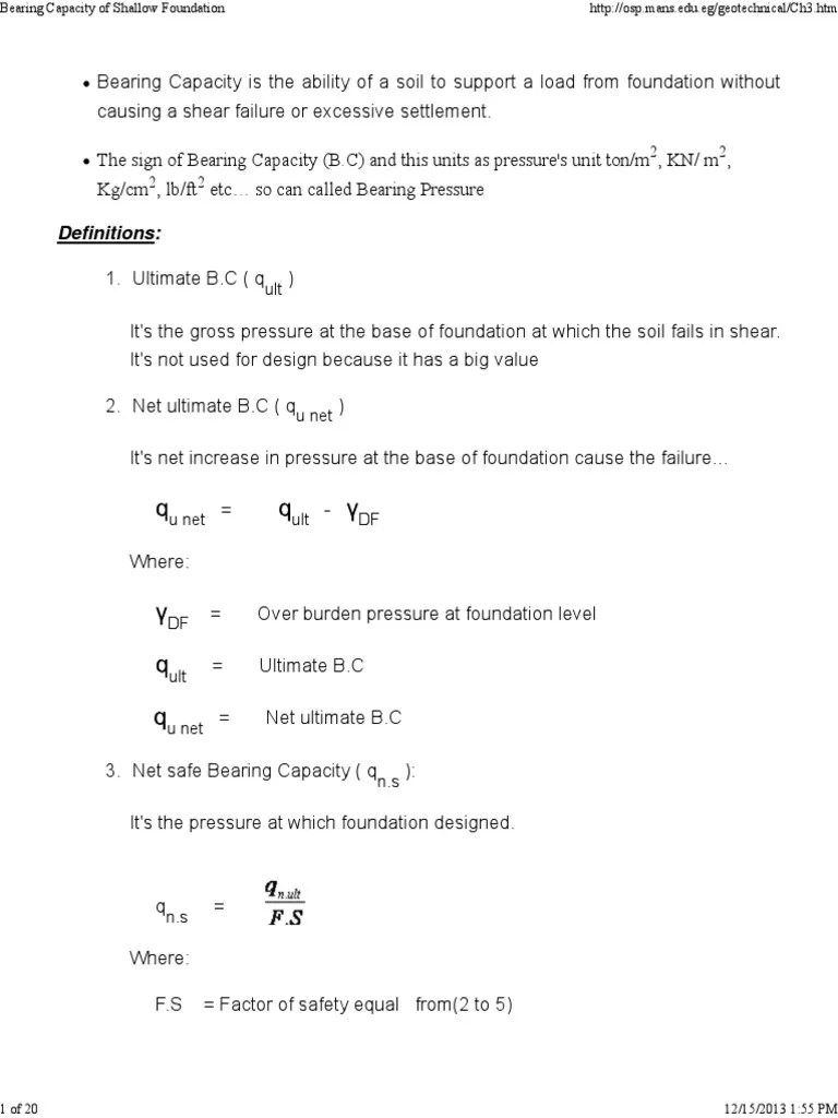 Bearing Capacity Of Shallow Foundation PDF | PDF | Mechanics | Solid Mechanics