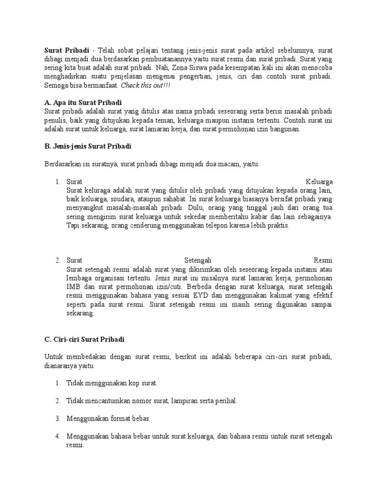 Contoh surat pribadi untuk saudara jauh dalam bahasa sunda. Surat Pribadi