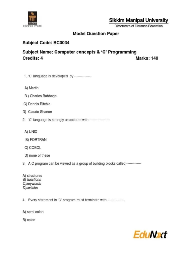 BC0034-Computer Concepts C Programming-Part-2-MQP PDF | PDF | Control Flow | C (Programming ...