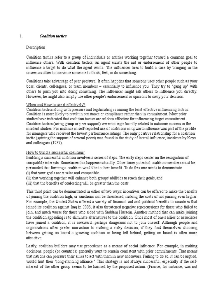 Coalition Tactics | PDF | Action (Philosophy) | Social Psychology