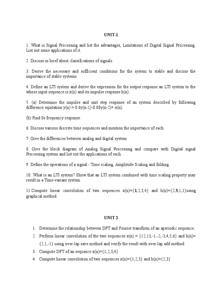DSP Important Questions Unit-Wise | PDF | Discrete Fourier Transform ...