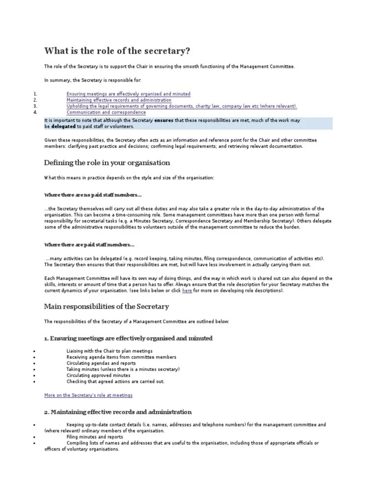 What is the role of the secretary