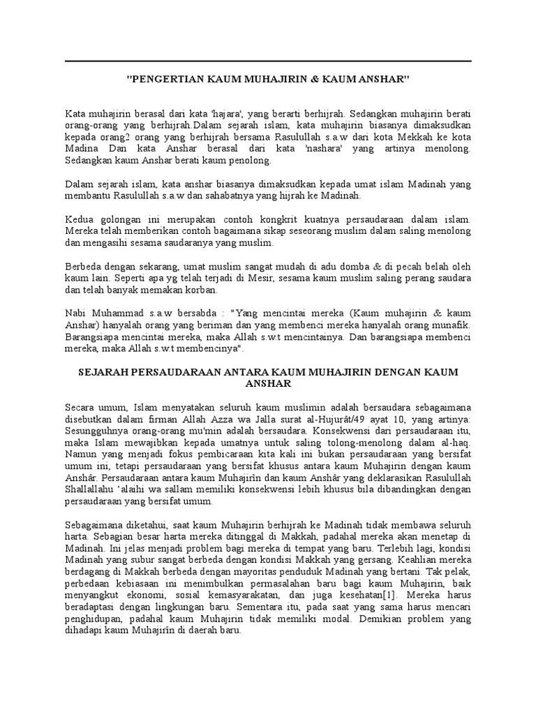 Pengertian Kaum Muhajirin | PDF