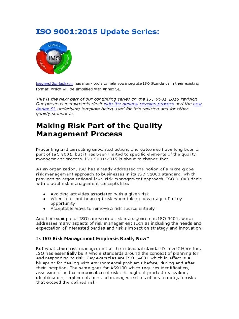 Iso 9001-2015 Risk Assesment | PDF | Risk Management | Iso 9000