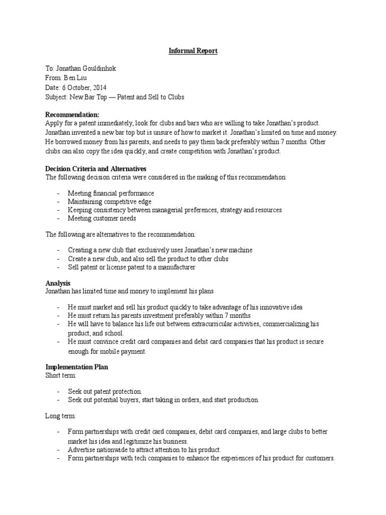 Informal Report Example | PDF | Patent | Credit (Finance)