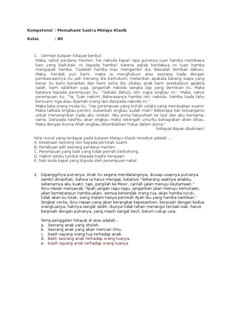 Nilai kepahlawanan dalam penggalan hikayat di atas adalah … a. Soal Hikayat Bleh Pdf