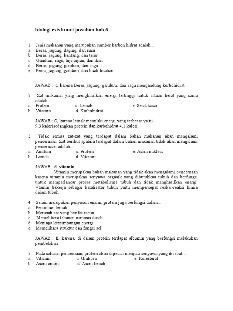 Biologi Esis Kunci Jawaban Bab 6 | PDF