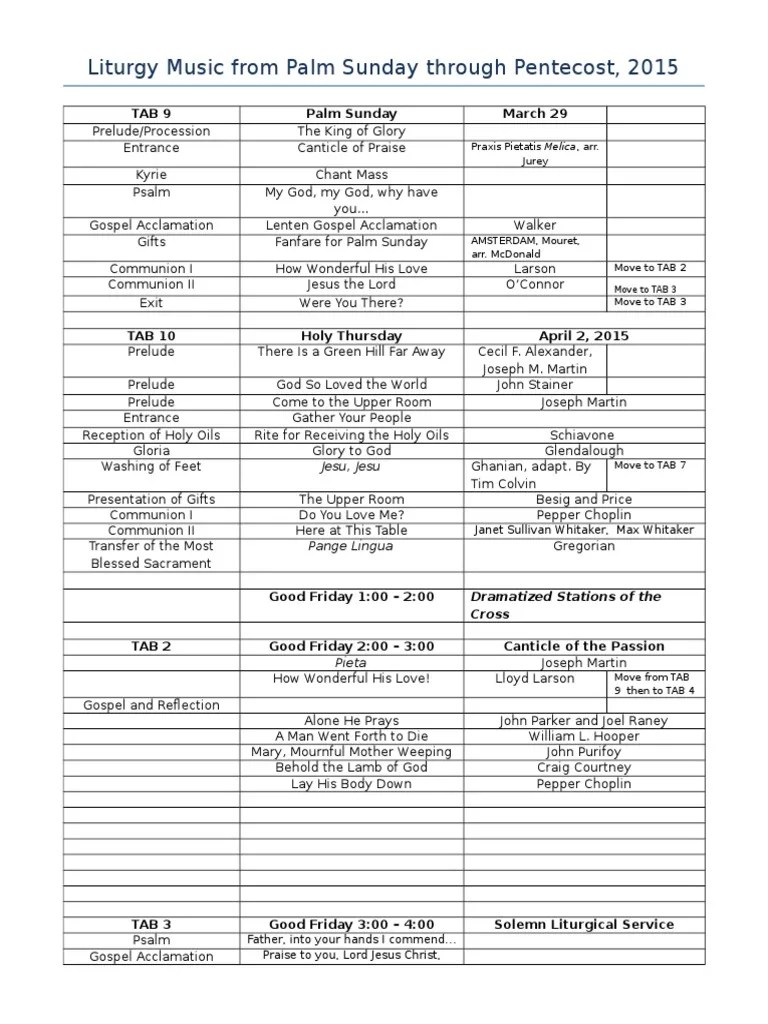 Liturgy Music From Palm Sunday Through Pentecost | Download Free PDF ...