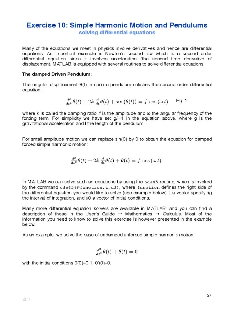 Simple Harmonic Motion And Pendulums | Download Free PDF | Ordinary Differential Equation ...