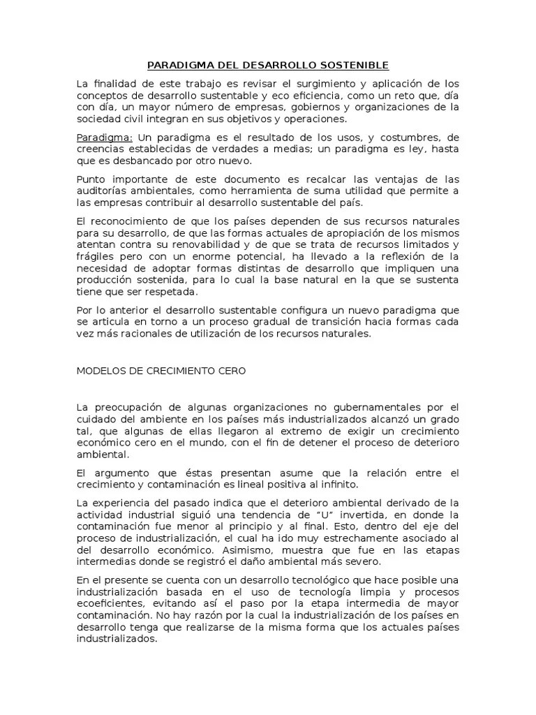 Paradigma Del Desarrollo Sostenible | PDF | Desarrollo Sostenible | Sustentabilidad