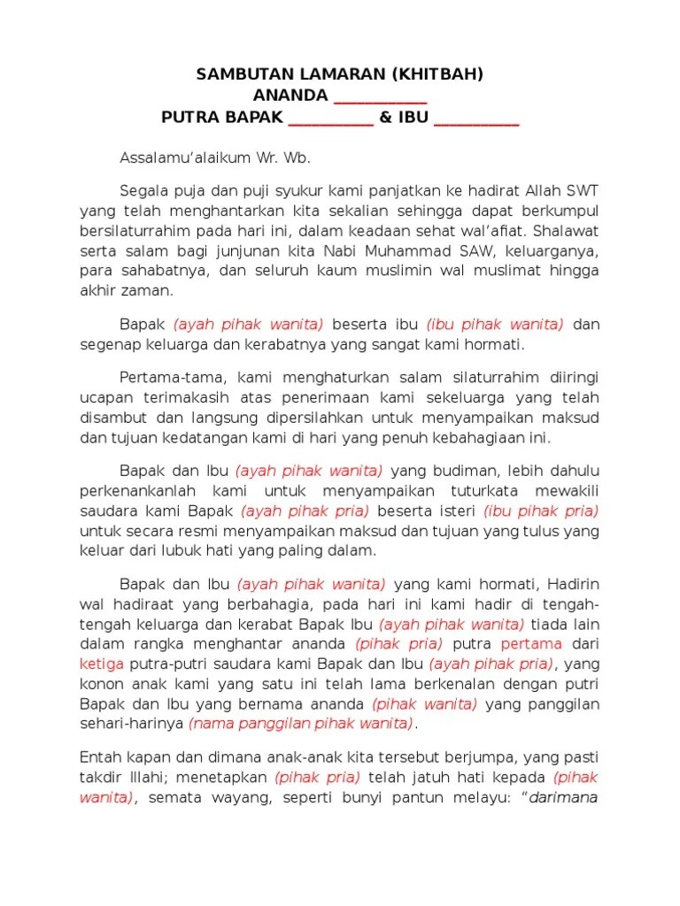 Intip deh contoh kata sambutan acara pernikahan yang mewakili pihak perempuan berikut ini : Contoh Pidato Melamar Wanita Kumpulan Contoh Terbaru