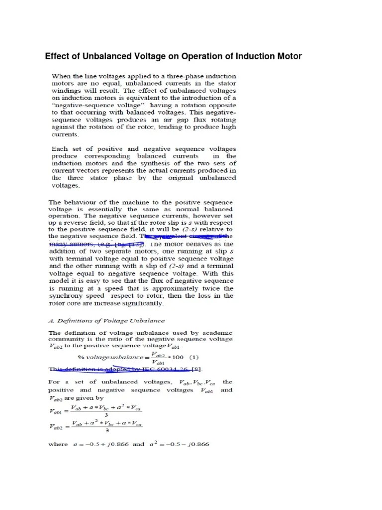 Effect Of Unbalanced Voltage On Operation Of Induction Motor