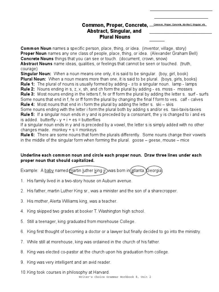 Proper, Common, Concrete, Abstract, Singular, Plural Nouns | PDF | Grammatical Number | Plural