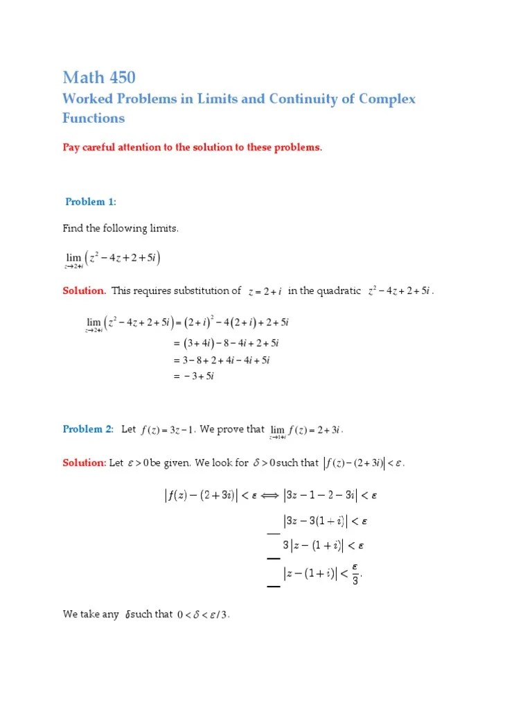 Worked Problems On Limits, Continuity And Branches Of Complex Functions ...