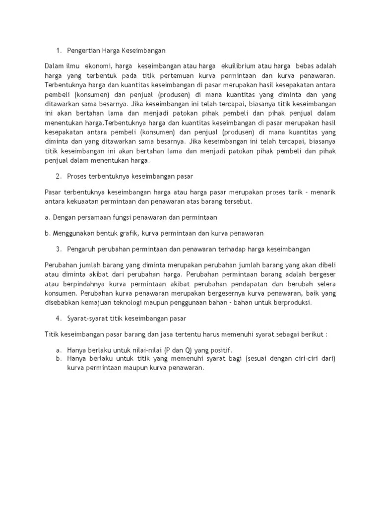 Pengertian Harga Keseimbangan | PDF