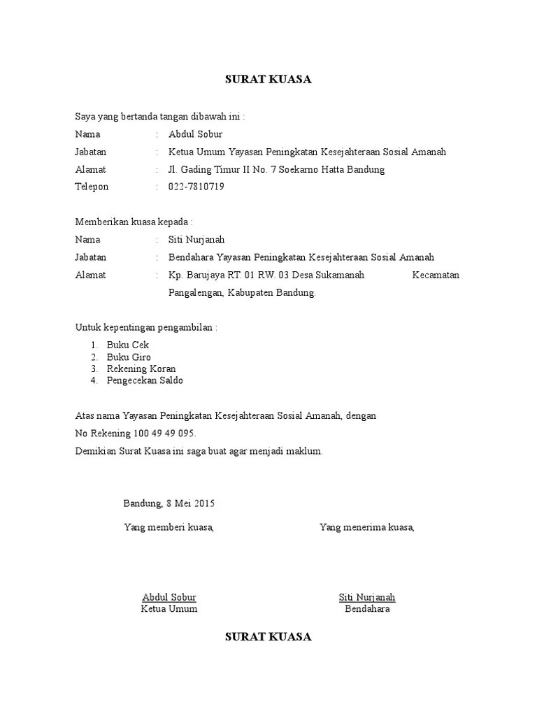 Contoh Surat Kuasa Cetak Rekening Koran Bank Bjb 