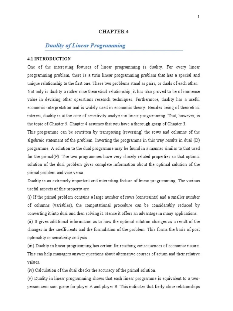 CHAP4 Duality And Dual Simplex PDF | PDF | Linear Programming ...