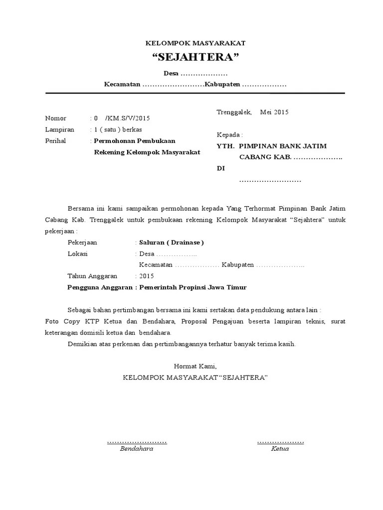 Surat permohonan pembukaan rekening khusus valas untuk pinjaman luar negeri. Format Permohonan Pembukaan Rekening Bank Jatim Untuk Kelompok Masyarakat Pdf